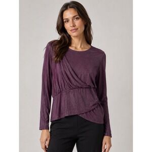 NWT Express Plum Purple Shimmer Metallic Surplice Faux Wrap Long Sleeve Top XL